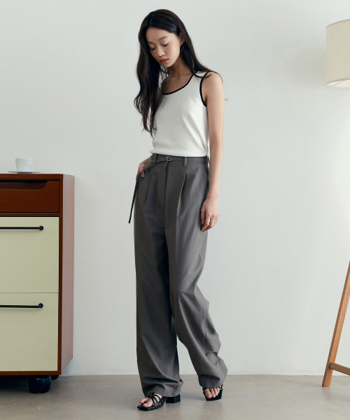 MIND BRIDGE WOMEN（マインドブリッジウーマン）の「[W]ワンタックワイドベルト付きバンディングパンツ - 2カラー（その他パンツ・レディース・ネイビー/カーキ・55/66/77）」の3枚目の写真