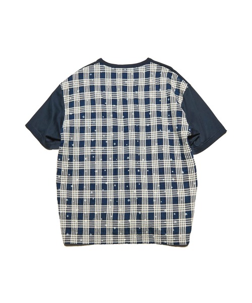uniform experiment（ユニフォームエクスペリメント）の「STAR PRINT CHECK PANELED WIDE TEE（Tシャツ/カットソー・メンズ・インディゴブルー・1/5/4/3/2）」の3枚目の写真