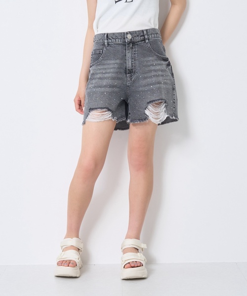 LOVETOXIC(ラブトキシック)の「【LTXC/接触冷感】キラキラダメージデニムショートパンツ(デニムパンツ・キッズ・グレー/ブルー・L:160cm/M:150cm/S:140cm/130cm)」の2枚目の写真