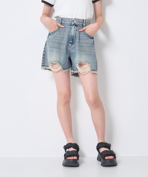 LOVETOXIC(ラブトキシック)の「【LTXC/接触冷感】キラキラダメージデニムショートパンツ(デニムパンツ・キッズ・グレー/ブルー・L:160cm/M:150cm/S:140cm/130cm)」の3枚目の写真