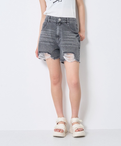 LOVETOXIC(ラブトキシック)の「【LTXC/接触冷感】キラキラダメージデニムショートパンツ(デニムパンツ・キッズ・グレー/ブルー・L:160cm/M:150cm/S:140cm/130cm)」の5枚目の写真
