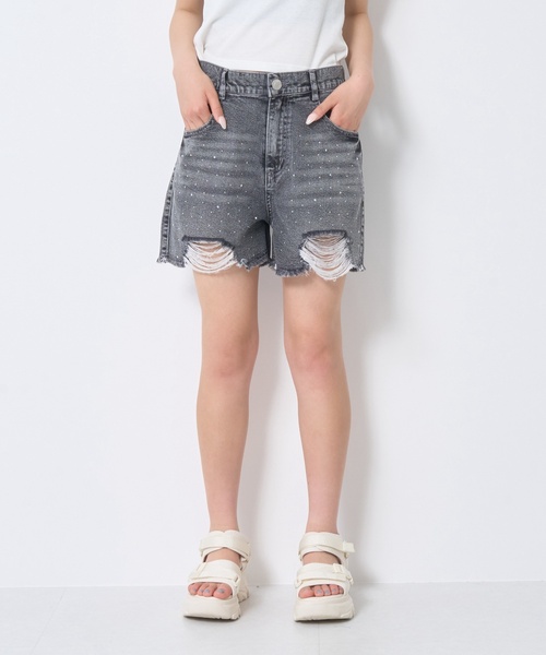 LOVETOXIC(ラブトキシック)の「【LTXC/接触冷感】キラキラダメージデニムショートパンツ(デニムパンツ・キッズ・グレー/ブルー・L:160cm/M:150cm/S:140cm/130cm)」の6枚目の写真