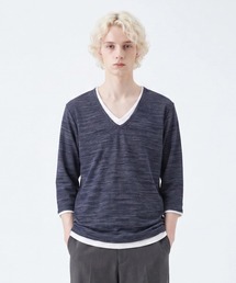 【Bd】レイヤード風 Vネック7分袖Tシャツ