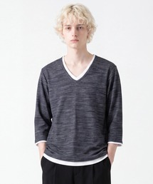 【Bd】レイヤード風 Vネック7分袖Tシャツ