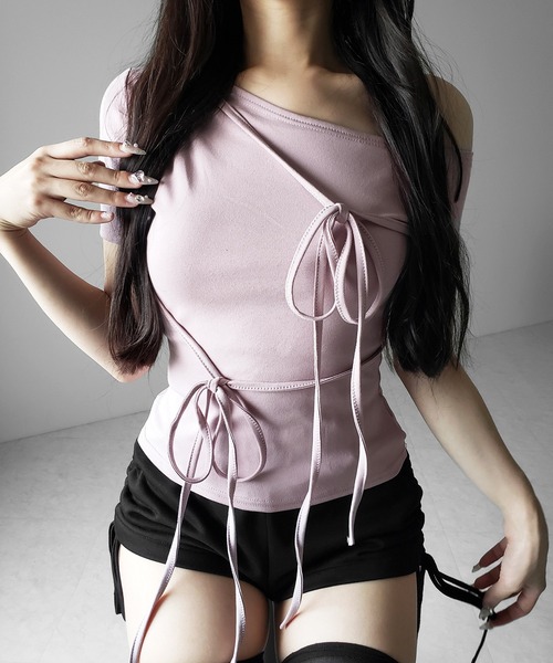 me+em select（ミームセレクト）の「【 ２color 】ストリングリボンスリムフィットTシャツ ／ string ribbon slim fit T-shirts（Tシャツ/カットソー・レディース・ブラック/ピンク・FREE）」の12枚目の写真
