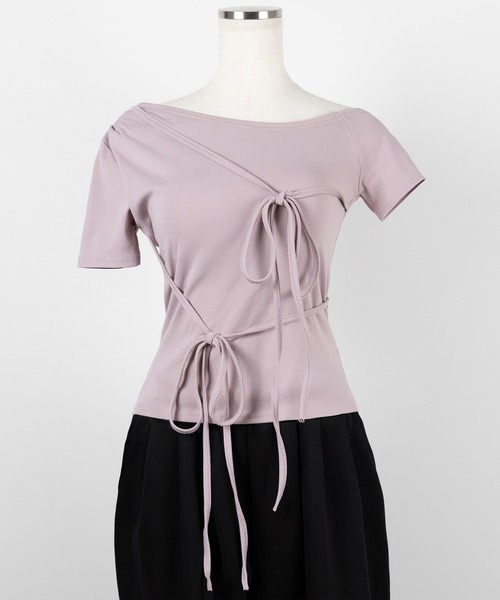 me+em select（ミームセレクト）の「【 ２color 】ストリングリボンスリムフィットTシャツ ／ string ribbon slim fit T-shirts（Tシャツ/カットソー・レディース・ブラック/ピンク・FREE）」の3枚目の写真