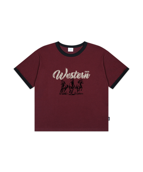 1989STANDARD(1989スタンダード)の「WESTERN HORSE クールコットンクロップリンガー半袖 (SRCSTD-0271)(Tシャツ/カットソー・メンズ・バーガンディー/ダークグレー/アイボリー/ブラック・MEDIUM/LARGE/X-LARGE)」の4枚目の写真