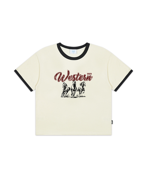1989STANDARD(1989スタンダード)の「WESTERN HORSE クールコットンクロップリンガー半袖 (SRCSTD-0271)(Tシャツ/カットソー・メンズ・バーガンディー/ダークグレー/アイボリー/ブラック・MEDIUM/LARGE/X-LARGE)」の2枚目の写真