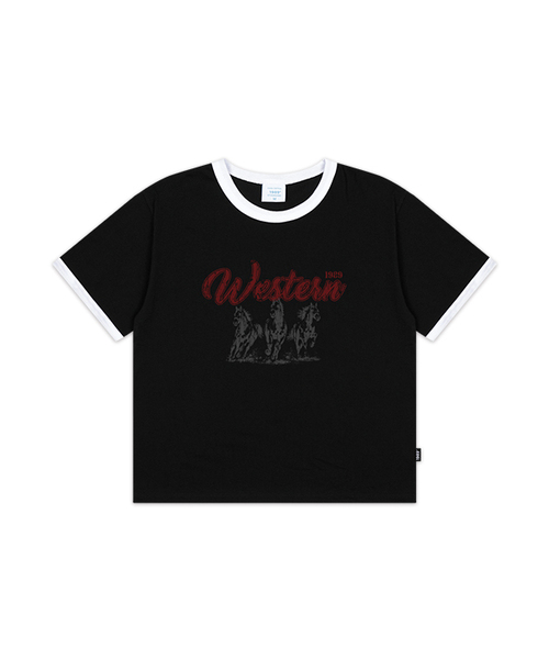 1989STANDARD(1989スタンダード)の「WESTERN HORSE クールコットンクロップリンガー半袖 (SRCSTD-0271)(Tシャツ/カットソー・メンズ・バーガンディー/ダークグレー/アイボリー/ブラック・MEDIUM/LARGE/X-LARGE)」の1枚目の写真