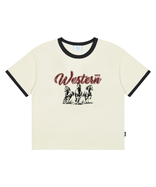1989STANDARD(1989スタンダード)の「WESTERN HORSE クールコットンクロップリンガー半袖 (SRCSTD-0271)(Tシャツ/カットソー・メンズ・バーガンディー/ダークグレー/アイボリー/ブラック・MEDIUM/LARGE/X-LARGE)」の6枚目の写真