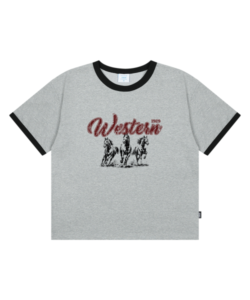1989STANDARD(1989スタンダード)の「WESTERN HORSE クールコットンクロップリンガー半袖 (SRCSTD-0271)(Tシャツ/カットソー・メンズ・バーガンディー/ダークグレー/アイボリー/ブラック・MEDIUM/LARGE/X-LARGE)」の7枚目の写真