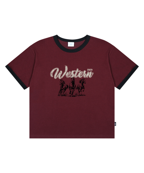 1989STANDARD(1989スタンダード)の「WESTERN HORSE クールコットンクロップリンガー半袖 (SRCSTD-0271)(Tシャツ/カットソー・メンズ・バーガンディー/ダークグレー/アイボリー/ブラック・MEDIUM/LARGE/X-LARGE)」の8枚目の写真
