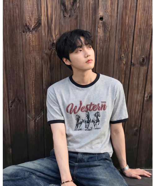 1989STANDARD(1989スタンダード)の「WESTERN HORSE クールコットンクロップリンガー半袖 (SRCSTD-0271)(Tシャツ/カットソー・メンズ・バーガンディー/ダークグレー/アイボリー/ブラック・MEDIUM/LARGE/X-LARGE)」の9枚目の写真