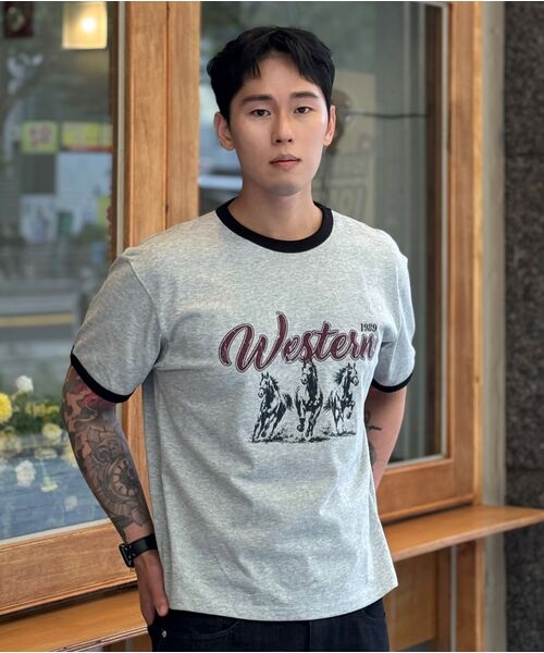 1989STANDARD(1989スタンダード)の「WESTERN HORSE クールコットンクロップリンガー半袖 (SRCSTD-0271)(Tシャツ/カットソー・メンズ・バーガンディー/ダークグレー/アイボリー/ブラック・MEDIUM/LARGE/X-LARGE)」の12枚目の写真