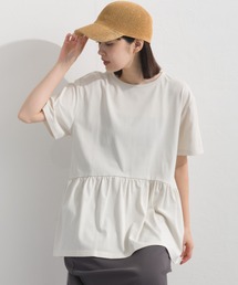 OMNES | プレーティング天竺 切替ギャザーペプラム 半袖Tシャツ UVカット付(Tシャツ/カットソー)