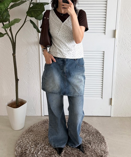 MUHET(ミュエータ)の「【set item】assorted flower tank top & t-shirt set / アソート花柄タンクトップ&Tシャツセット(Tシャツ/カットソー・レディース・ネイビー/ブラウン・FREE)」の5枚目の写真