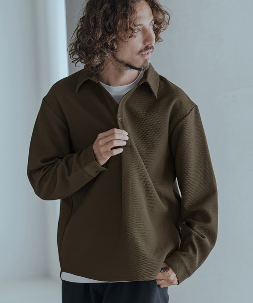 Magine（マージン）の「ms6583-Embossed Jacquard Skipper Pullover Shirt スキッパープルオーバーシャツ(MGN-263-025)（シャツ/ブラウス・メンズ・ホワイト/ブラック/ブラウン・44/46/48）」の3枚目の写真