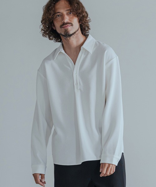 Magine（マージン）の「ms6583-Embossed Jacquard Skipper Pullover Shirt スキッパープルオーバーシャツ(MGN-263-025)（シャツ/ブラウス・メンズ・ホワイト/ブラック/ブラウン・44/46/48）」の4枚目の写真