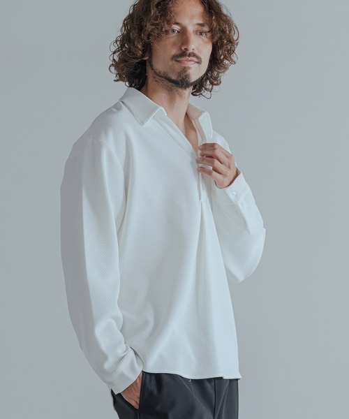 Magine（マージン）の「ms6583-Embossed Jacquard Skipper Pullover Shirt スキッパープルオーバーシャツ(MGN-263-025)（シャツ/ブラウス・メンズ・ホワイト/ブラック/ブラウン・44/46/48）」の5枚目の写真