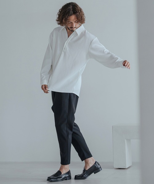 Magine（マージン）の「ms6583-Embossed Jacquard Skipper Pullover Shirt スキッパープルオーバーシャツ(MGN-263-025)（シャツ/ブラウス・メンズ・ホワイト/ブラック/ブラウン・44/46/48）」の7枚目の写真