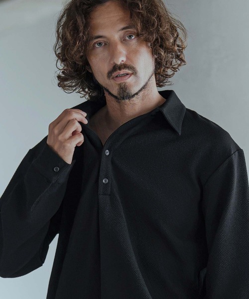 Magine（マージン）の「ms6583-Embossed Jacquard Skipper Pullover Shirt スキッパープルオーバーシャツ(MGN-263-025)（シャツ/ブラウス・メンズ・ホワイト/ブラック/ブラウン・44/46/48）」の9枚目の写真