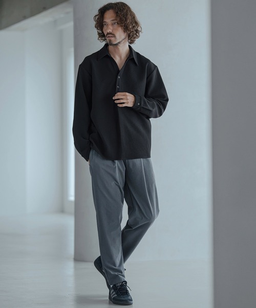 Magine（マージン）の「ms6583-Embossed Jacquard Skipper Pullover Shirt スキッパープルオーバーシャツ(MGN-263-025)（シャツ/ブラウス・メンズ・ホワイト/ブラック/ブラウン・44/46/48）」の11枚目の写真