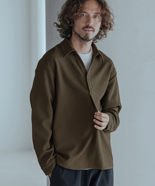Magine（マージン）の「ms6583-Embossed Jacquard Skipper Pullover Shirt スキッパープルオーバーシャツ(MGN-263-025)（シャツ/ブラウス・メンズ・ホワイト/ブラック/ブラウン・44/46/48）」の14枚目の写真