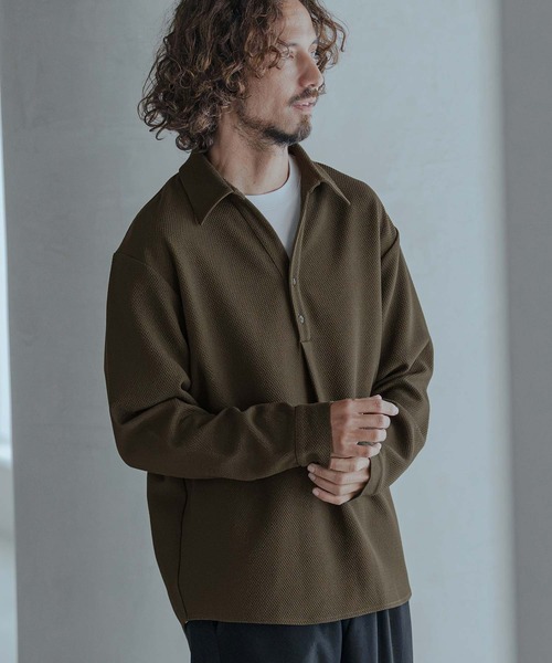 Magine（マージン）の「ms6583-Embossed Jacquard Skipper Pullover Shirt スキッパープルオーバーシャツ(MGN-263-025)（シャツ/ブラウス・メンズ・ホワイト/ブラック/ブラウン・44/46/48）」の15枚目の写真