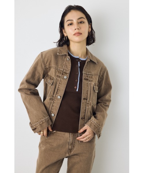 AZUL by moussy(アズールバイマウジー)の「【セットアップ対応】AZUL DENIM タイトフィットデニムジャケット(デニムジャケット・レディース・ワンウォッシュ/ブラウン/ブルー・MEDIUM/SMALL)」の1枚目の写真