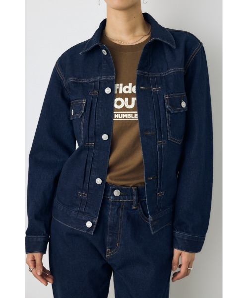 AZUL by moussy(アズールバイマウジー)の「【セットアップ対応】AZUL DENIM タイトフィットデニムジャケット(デニムジャケット・レディース・ワンウォッシュ/ブラウン/ブルー・MEDIUM/SMALL)」の14枚目の写真