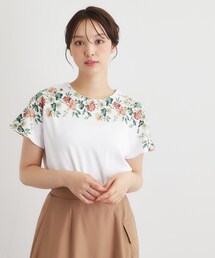 【接触冷感/洗える/コットン100%】ロミリー柄 デコルテプリントTシャツ