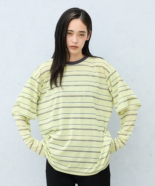 JEANASIS(ジーナシス)の「ソデレイヤードボーダーロンTEE/1067540(Tシャツ/カットソー・レディース・ブラック系その他/ブルー系その他/イエロー系その他・FREE)」の3枚目の写真