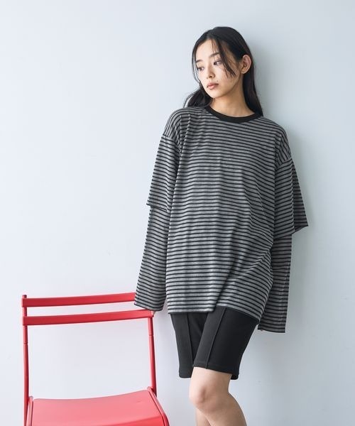 JEANASIS(ジーナシス)の「ソデレイヤードボーダーロンTEE/1067540(Tシャツ/カットソー・レディース・ブラック系その他/ブルー系その他/イエロー系その他・FREE)」の6枚目の写真