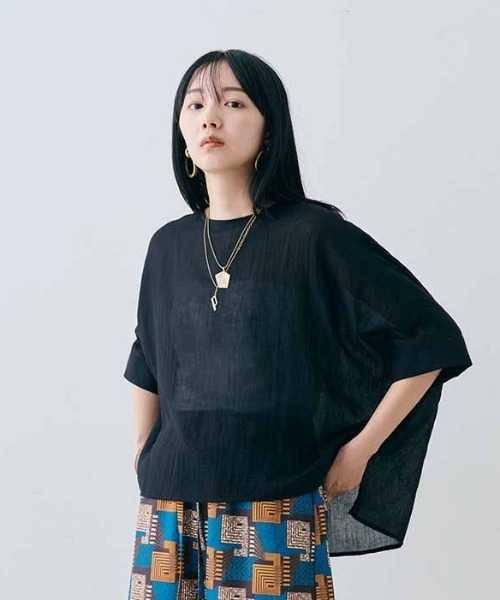 MEDE19F(メデジュウキュウ)の「MEDE19F シングルガーゼドルマントップス(その他トップス・レディース・レッド/ブルー/ブラック・M/L/LL)」の1枚目の写真