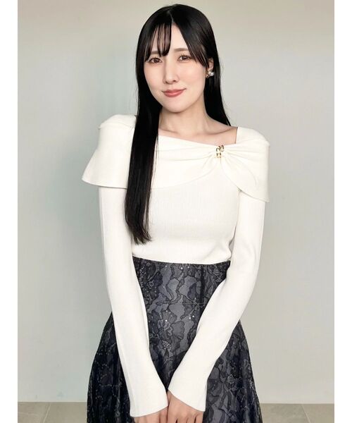 MERCURYDUO(マーキュリーデュオ)の「メタルモチーフ付リブニット(ニット/セーター・レディース・ミント/ベージュ/ネイビー/オフホワイト・FREE)」の15枚目の写真