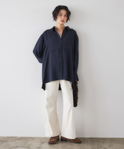 CROSS FUNCTION(クロスファンクション)の「《防シワ》サマナチュラリュクス ダブルポケットビッグシャツ【CROSS FUNCTION/クロスファンクション】(シャツ/ブラウス・レディース・チャコールグレー/ダークブラウン/ネイビー・LL/M/L)」の16枚目の写真