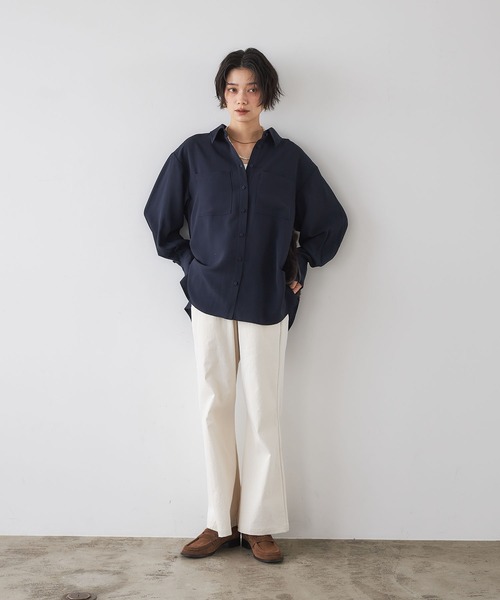 CROSS FUNCTION(クロスファンクション)の「《防シワ》サマナチュラリュクス ダブルポケットビッグシャツ【CROSS FUNCTION/クロスファンクション】(シャツ/ブラウス・レディース・チャコールグレー/ダークブラウン/ネイビー・LL/M/L)」の13枚目の写真
