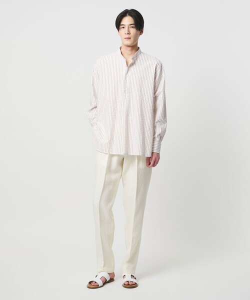 ORIAN(オリアン)の「<ORIAN>シアサッカー ストライプ バンドカラー プルオーバー(シャツ/ブラウス・メンズ・ベージュ・L)」の2枚目の写真