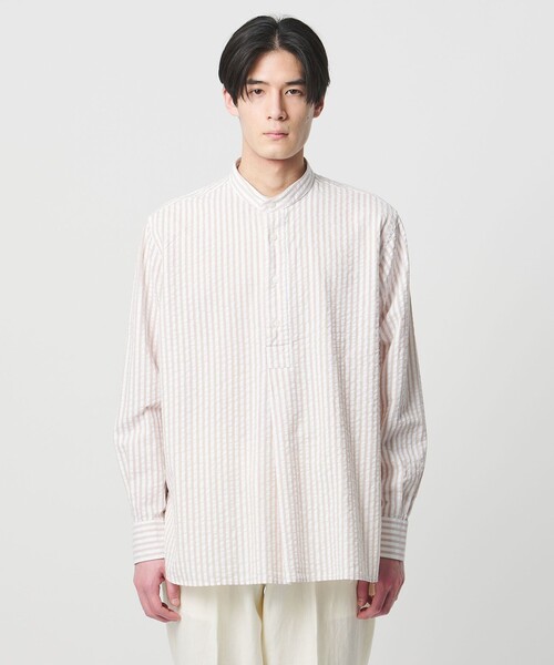 ORIAN(オリアン)の「<ORIAN>シアサッカー ストライプ バンドカラー プルオーバー(シャツ/ブラウス・メンズ・ベージュ・L)」の3枚目の写真