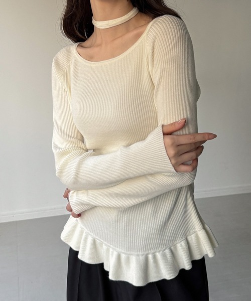 junoah(ジュノア)の「裾フリルボートネックニットトップス(ニット/セーター・レディース・ピンク/ブラック/アイボリー・MEDIUM/LARGE)」の7枚目の写真