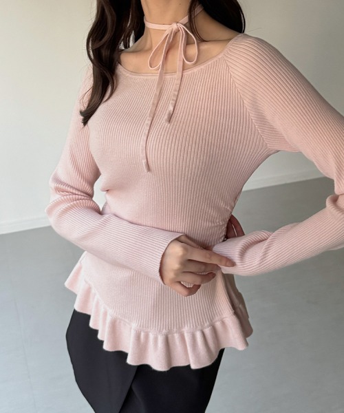 junoah(ジュノア)の「裾フリルボートネックニットトップス(ニット/セーター・レディース・ピンク/ブラック/アイボリー・MEDIUM/LARGE)」の14枚目の写真