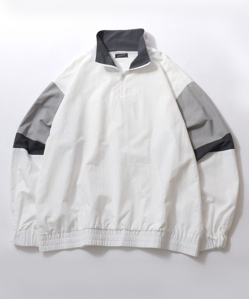 SITRY(シトリー)の「Anorak Jacket/オーバーサイズ アノラックジャケット ハーフジップ ナイロンプルオーバー トラックジャケット ブルゾン(ナイロンジャケット・メンズ・ブラック/オフホワイト/ネイビー/サックスブルー・L/M)」の2枚目の写真