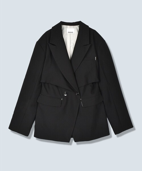 OMMO(オーエムエムオー)の「【OMMO(オーエムエムオー)】TUCK DETAIL JACKET/タックディティールジャケット(テーラードジャケット・レディース・ブラック/グレー・36/38)」の2枚目の写真