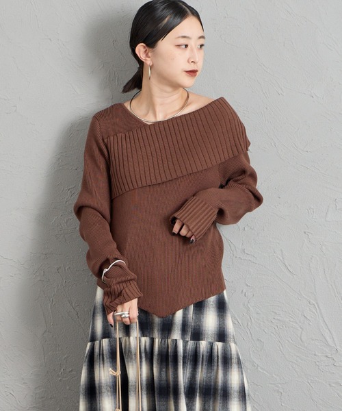 nenom（ネノム）の「【WEB先行予約】[nenom/ネノム] 2WAY アシンメトリーリブニットプルオーバー（ニット/セーター・レディース・ブラック/グレー/ブラウン/アイボリー・F）」の14枚目の写真