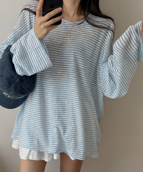 VIVID LADY(ビビッドレディー)の「ボーダー柄 Vネック ロンT(Tシャツ/カットソー・レディース・ライトブルー/ブラック・FREE)」の10枚目の写真