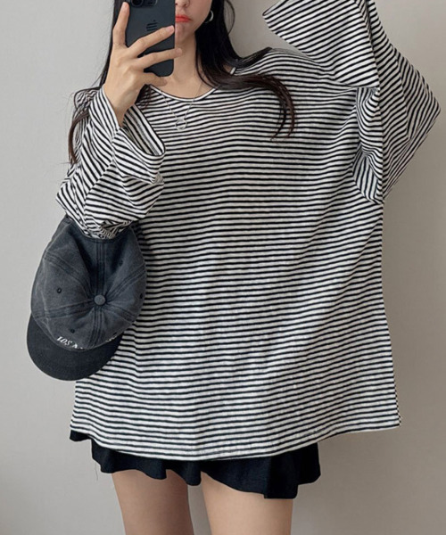 VIVID LADY(ビビッドレディー)の「ボーダー柄 Vネック ロンT(Tシャツ/カットソー・レディース・ライトブルー/ブラック・FREE)」の12枚目の写真