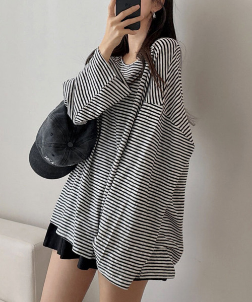VIVID LADY(ビビッドレディー)の「ボーダー柄 Vネック ロンT(Tシャツ/カットソー・レディース・ライトブルー/ブラック・FREE)」の13枚目の写真