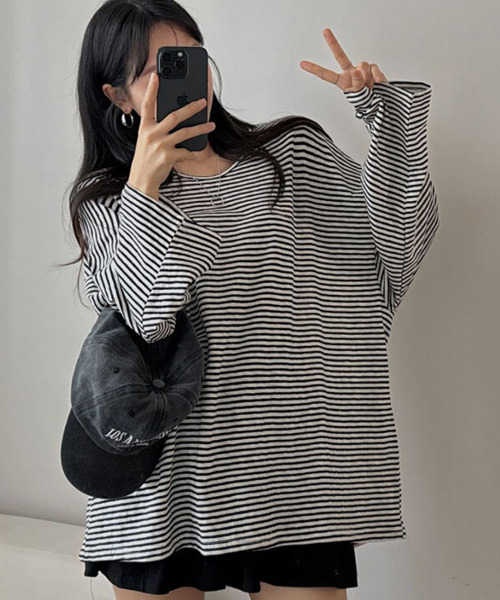 VIVID LADY(ビビッドレディー)の「ボーダー柄 Vネック ロンT(Tシャツ/カットソー・レディース・ライトブルー/ブラック・FREE)」の18枚目の写真