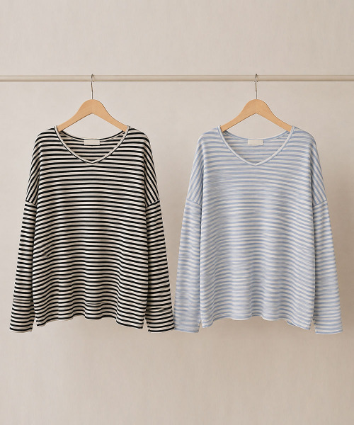 VIVID LADY(ビビッドレディー)の「ボーダー柄 Vネック ロンT(Tシャツ/カットソー・レディース・ライトブルー/ブラック・FREE)」の19枚目の写真