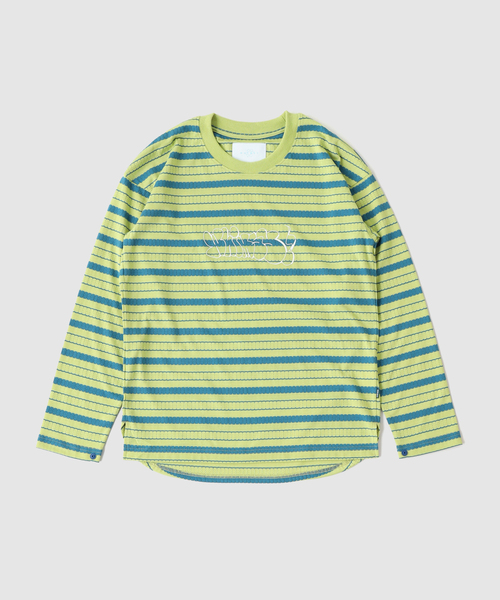 Whimsy(ウィムジー)の「Whimsy / ウィムジー BUBBLE LETTERD BORDER TOP(Tシャツ/カットソー・メンズ・グリーン/ブルー・MEDIUM)」の1枚目の写真
